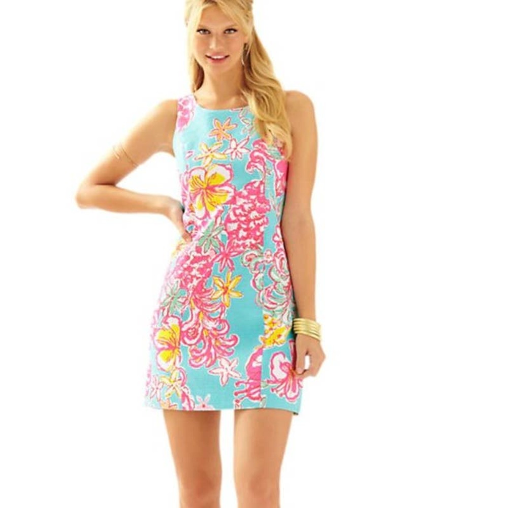 Lilly Pulitzer Floral Cathy Sheath Lolita Dress Teal Pink Sleeveless 2
